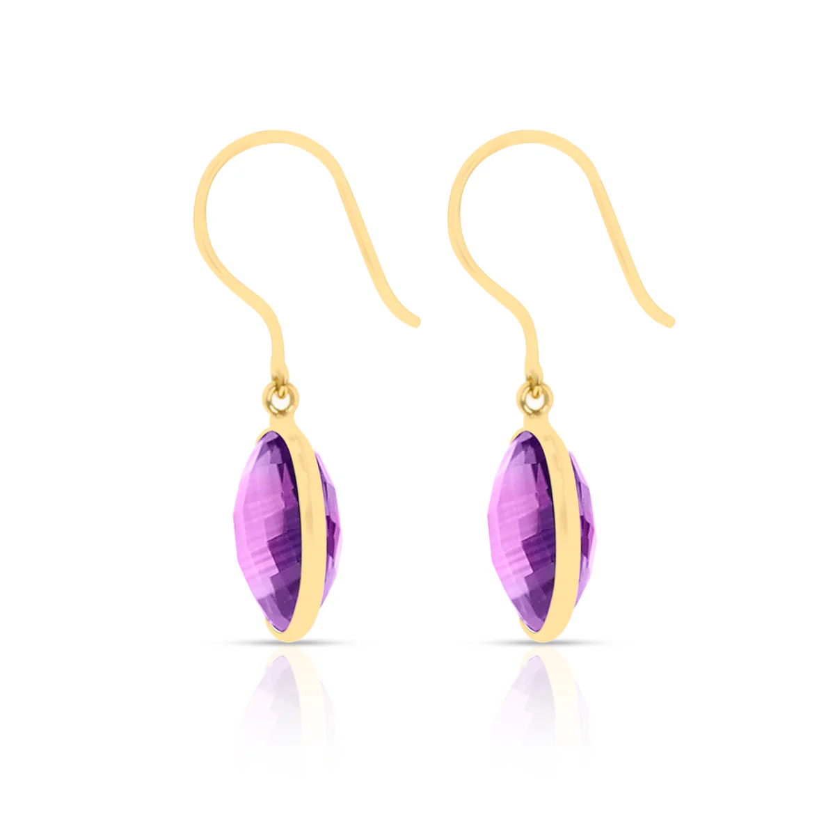Amethyst Round Shape Dangling Earrings made in 18 Karat Yellow Gold.