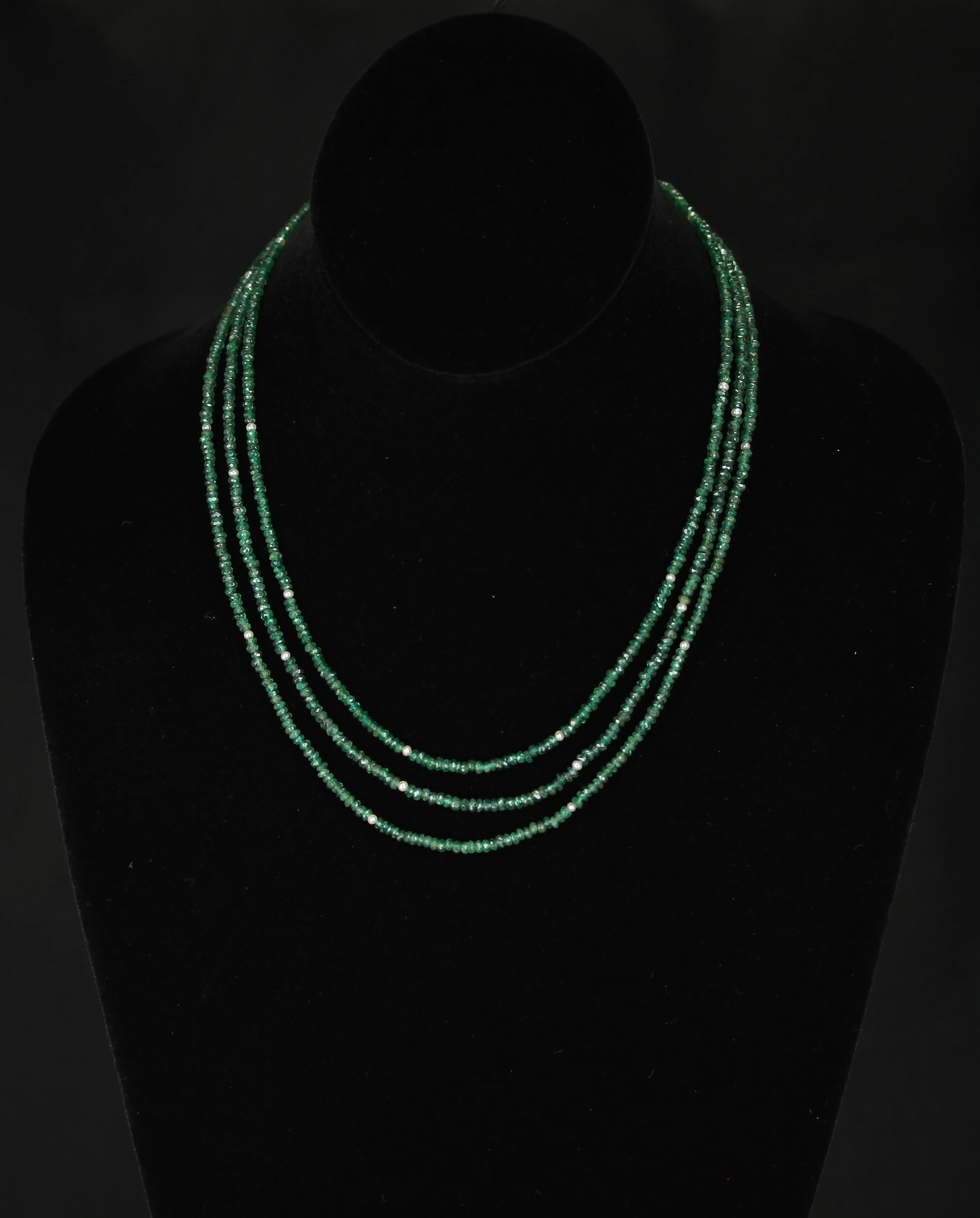 Genuine & Natural Emerald Faceted Beads Necklace with Pearls, 14 Karat