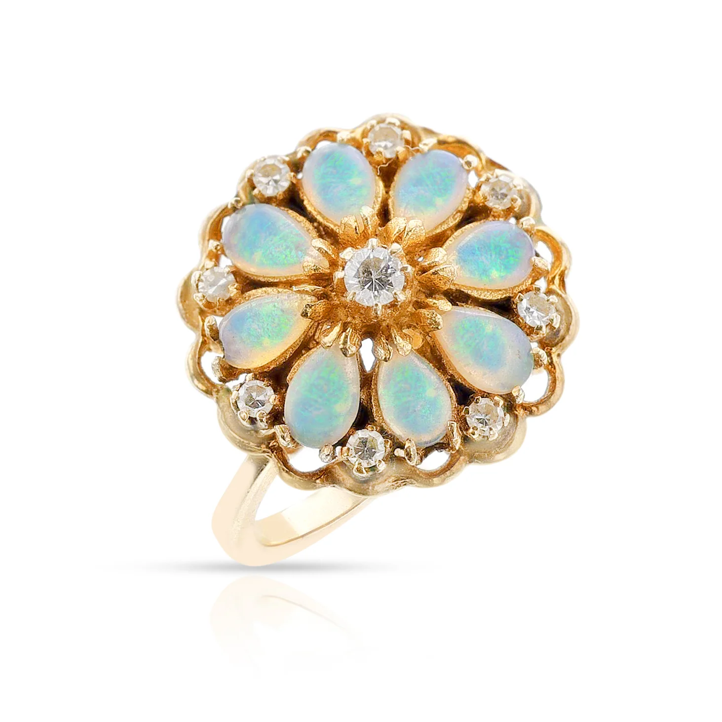 Pear-Shape Opal and Diamond Ring, 14K