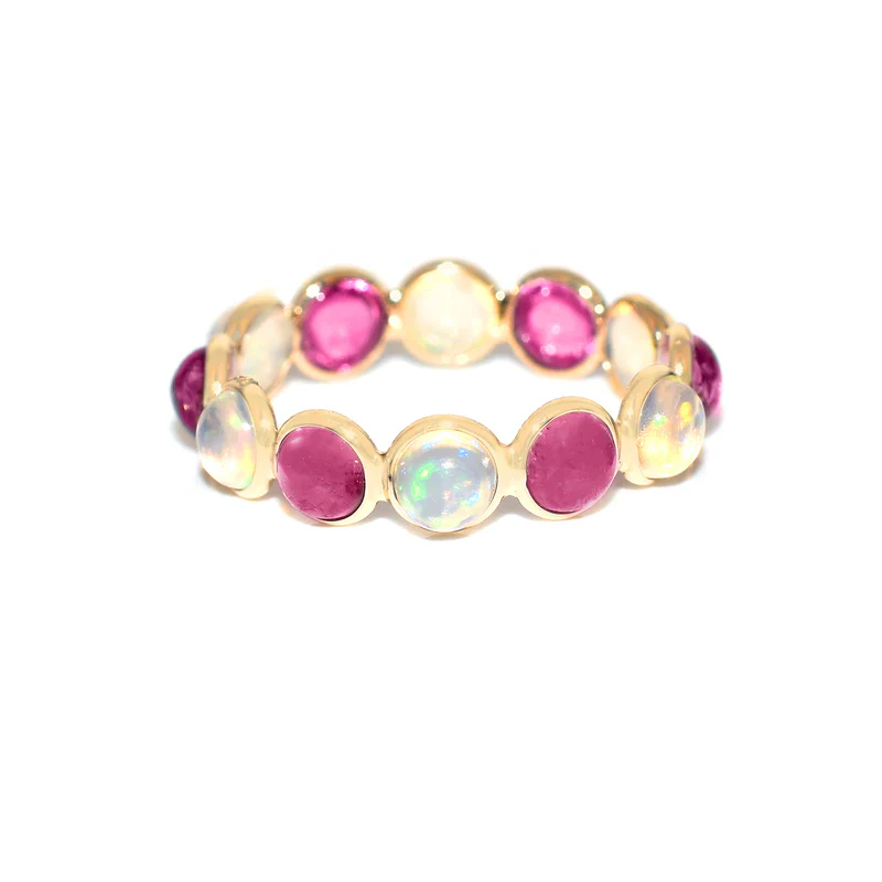 Mixed Semi-Precious Round Cabochon Band, Yellow Gold