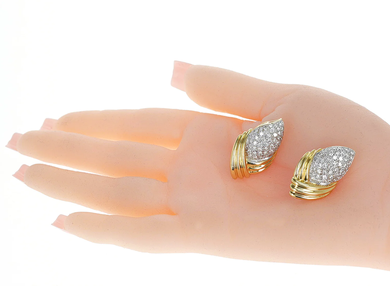 Leaf-Style Diamond Cocktail Earrings, 18K Yellow Gold