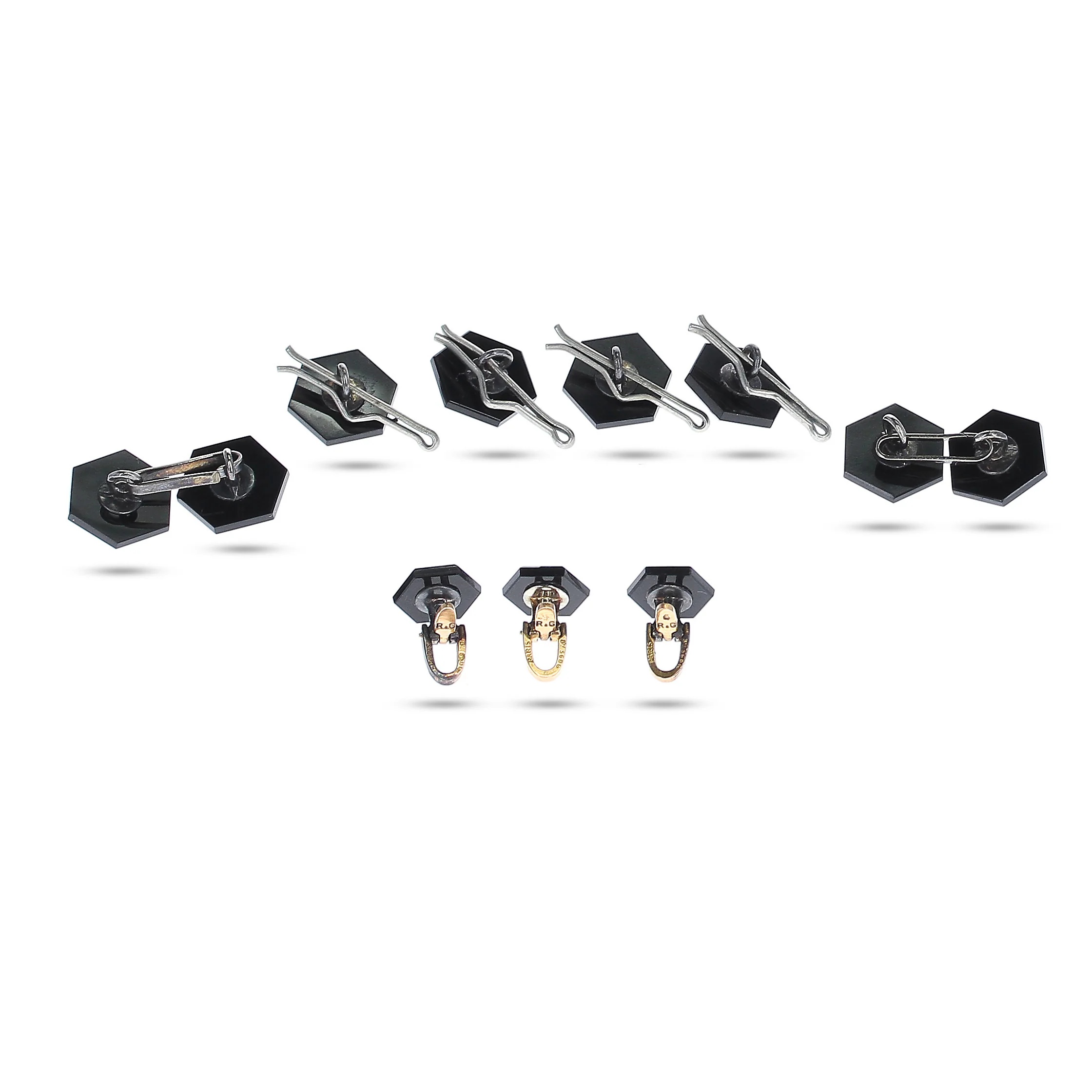 Paris, France Onyx and Diamond Cufflinks and Dress Shirt Pin Set, 18K Gold