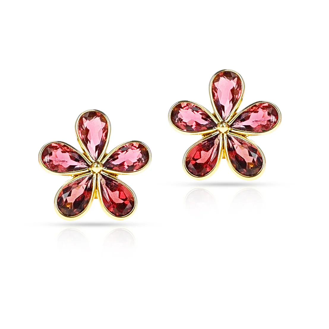 Pink Tourmaline Floral Earrings, 18k Yellow Gold