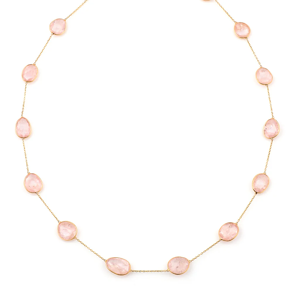 Mixed Cut Rose Quartz,18k Yellow Gold Necklace