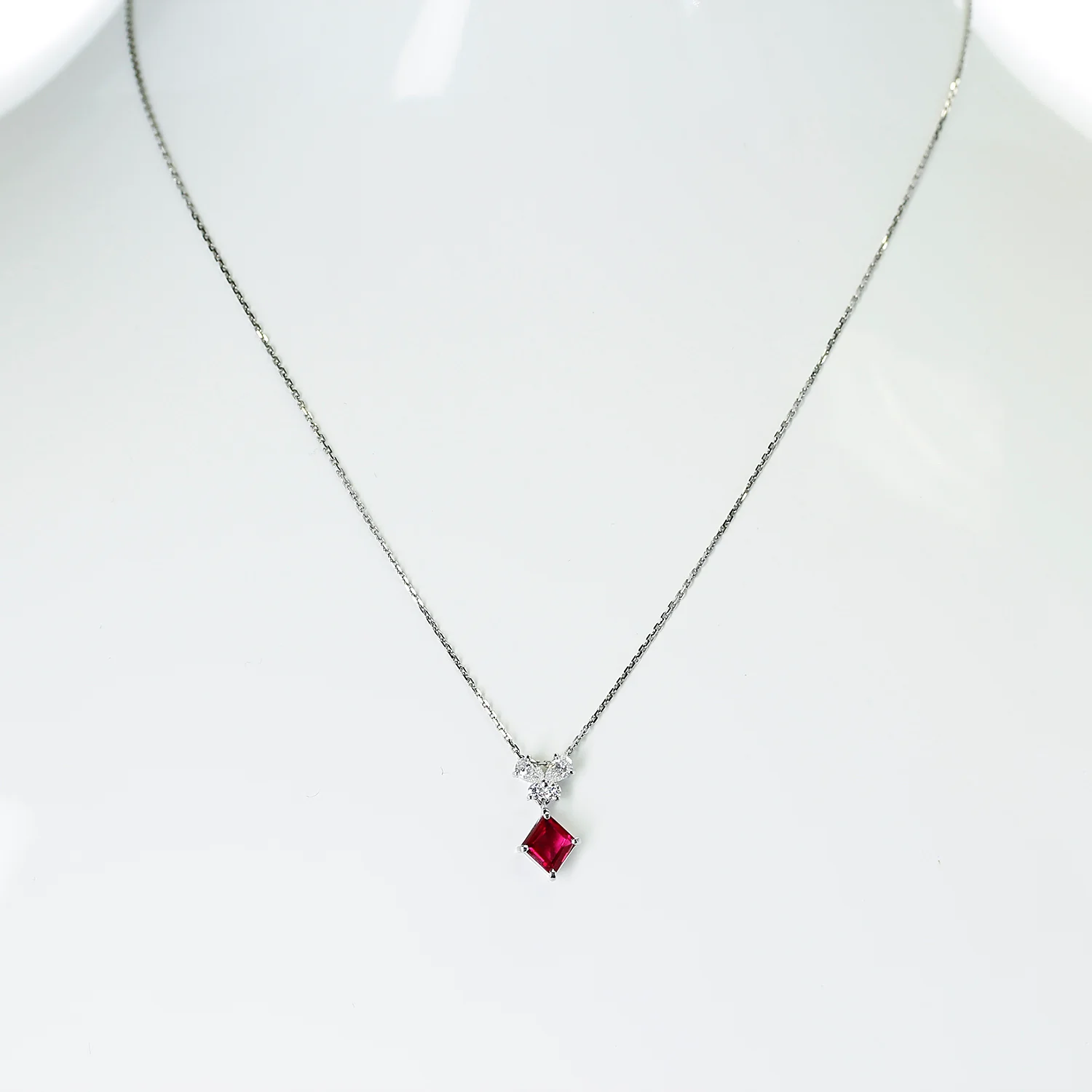 Ruby and Diamond Pendant Necklace, Platinum