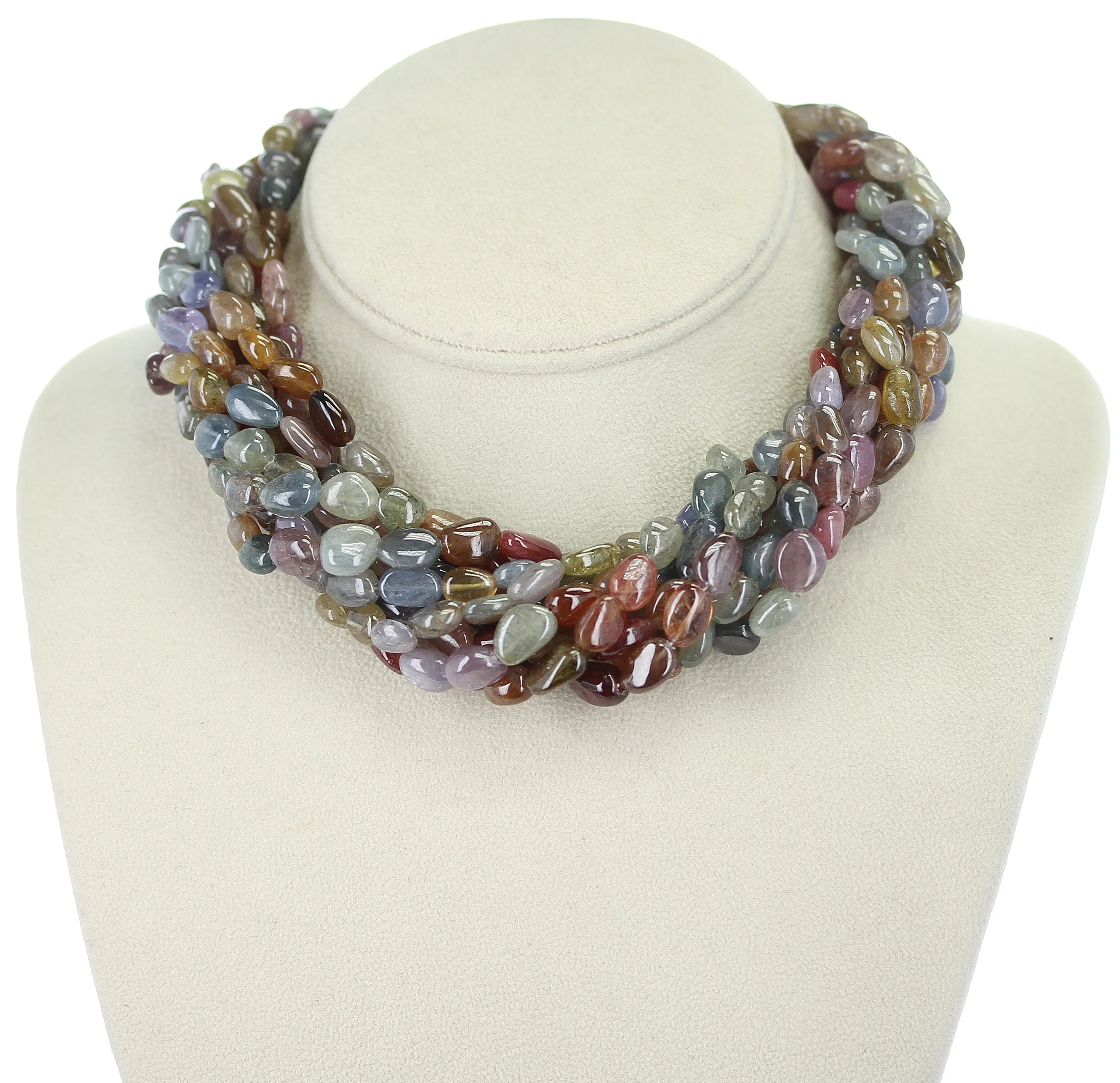 Genuine & Natural Earthy Multi-Sapphire Tumbled Beads Choker Necklace