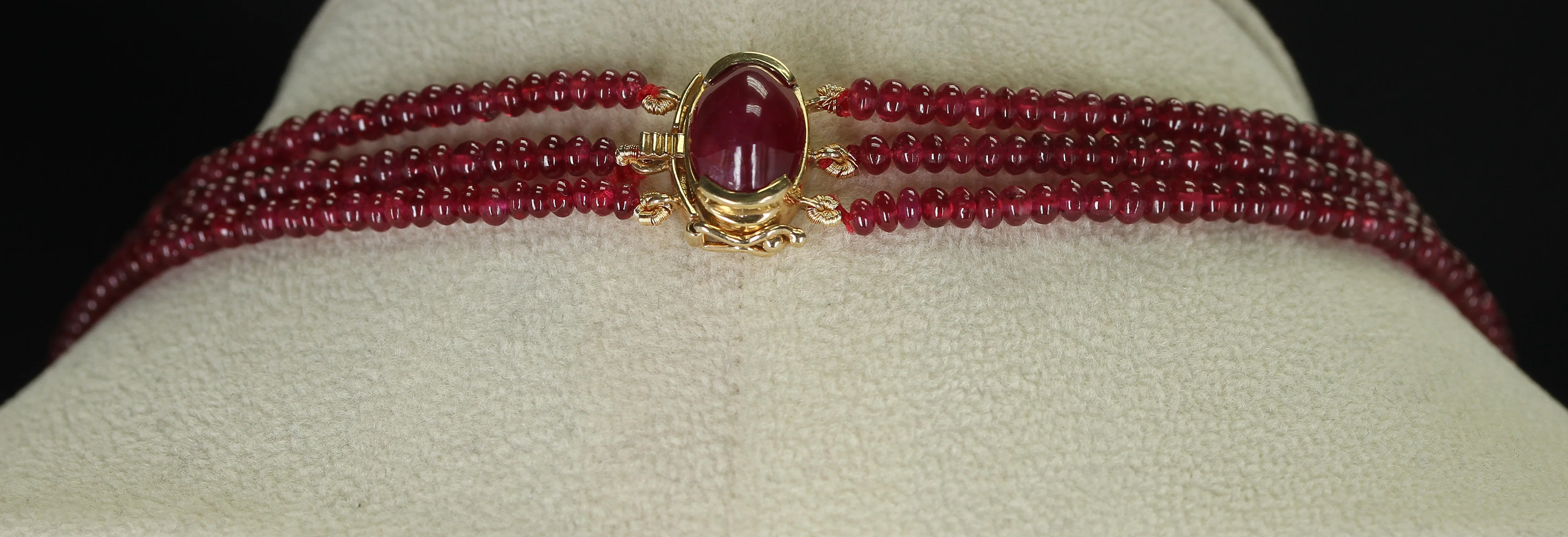 Plain & Smooth Ruby Beads with a Ruby Cabochon Clasp