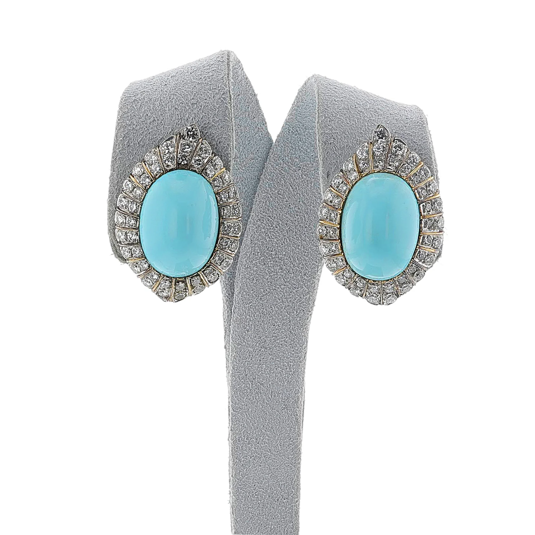 GIA Certified Natural Turquoise Cabochon and Diamond Earrings, 18k