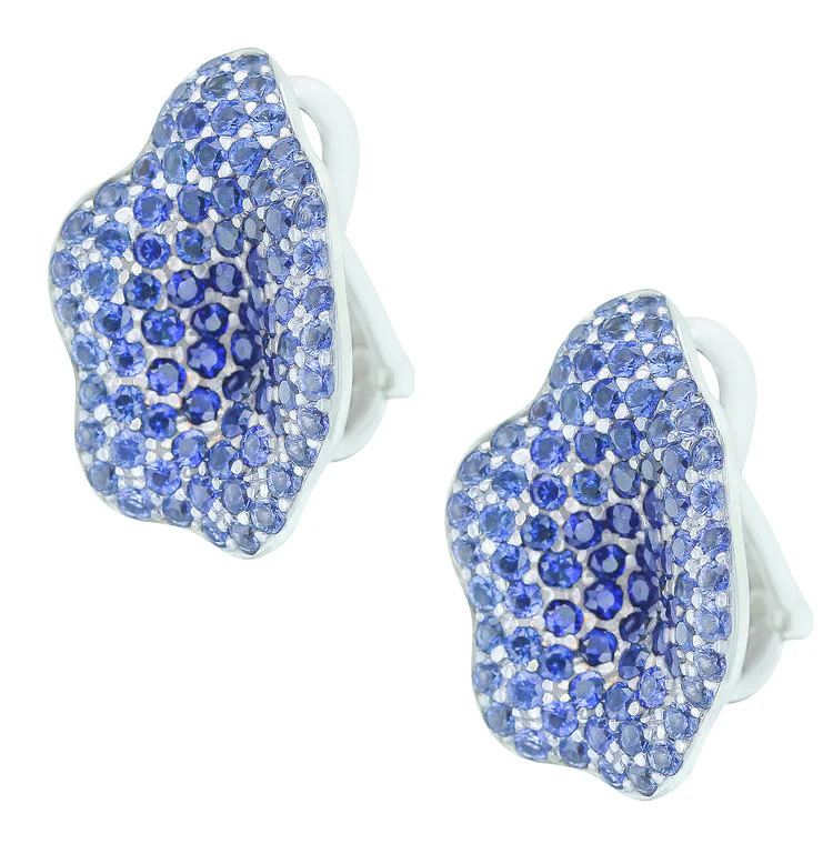 Stylish Floral Blue Sapphire Earrings- Part of Jewelry Set