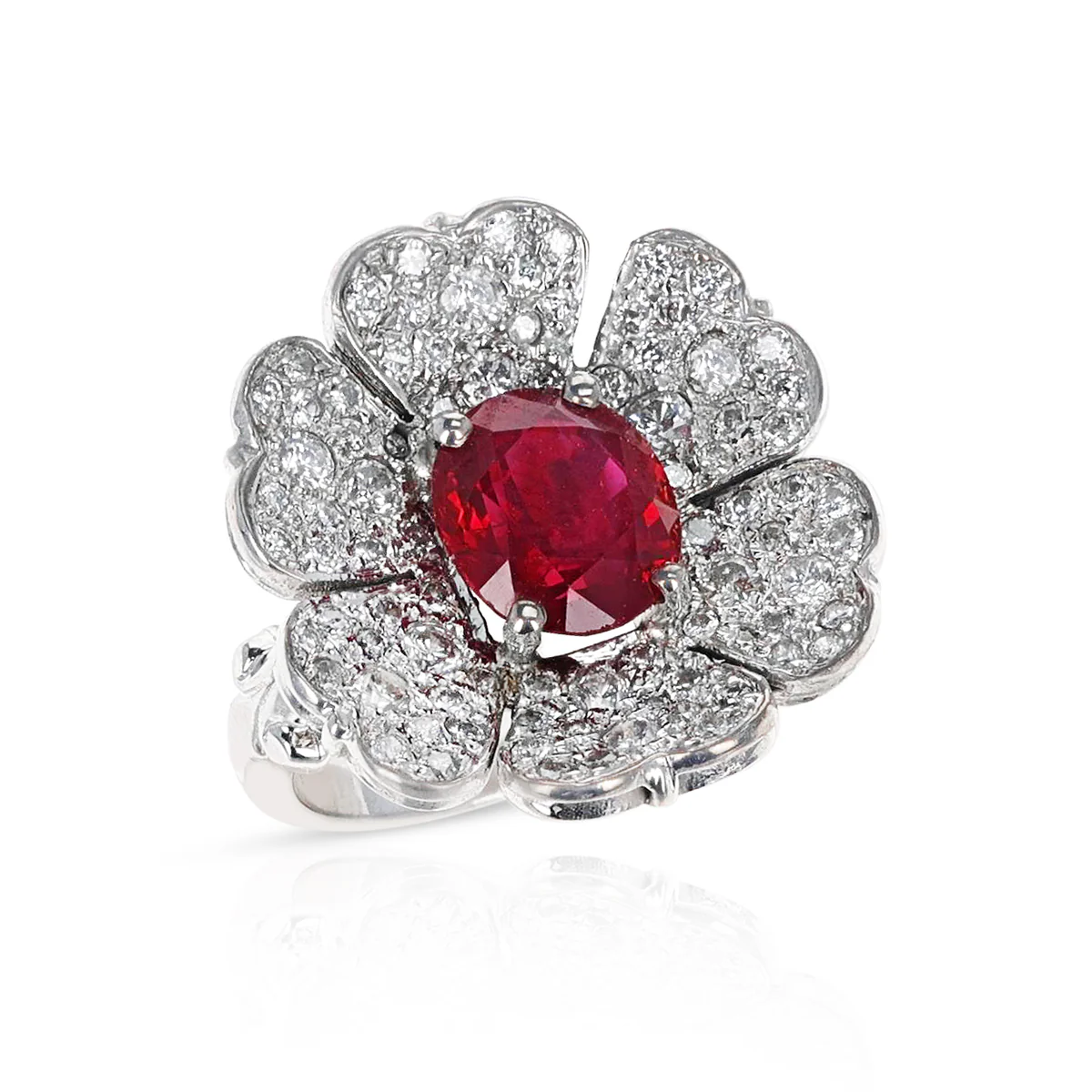 Oval Ruby and Diamond Floral Ring, 14k