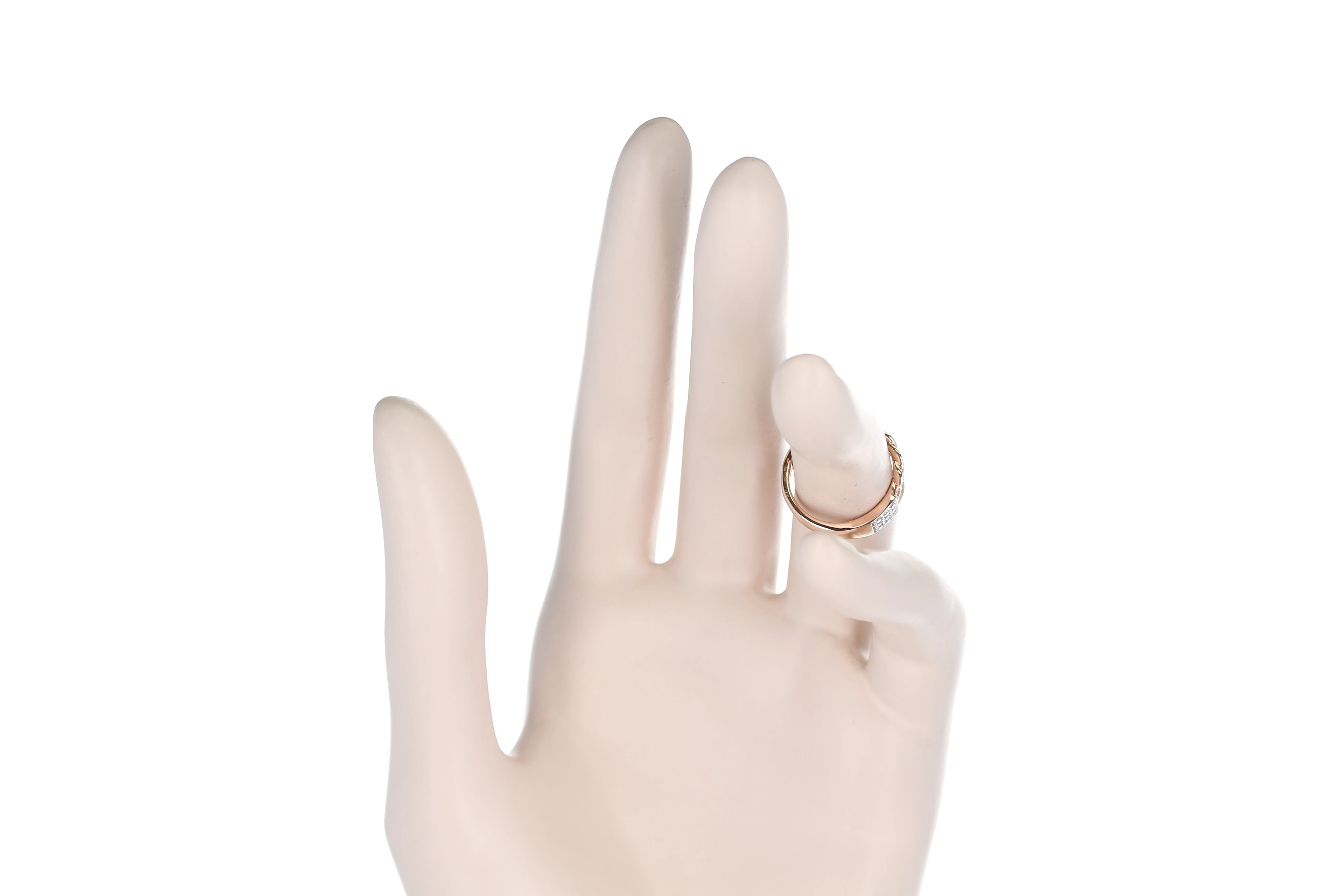 Rose Gold Rope-Style Ring with Diamonds, 14K