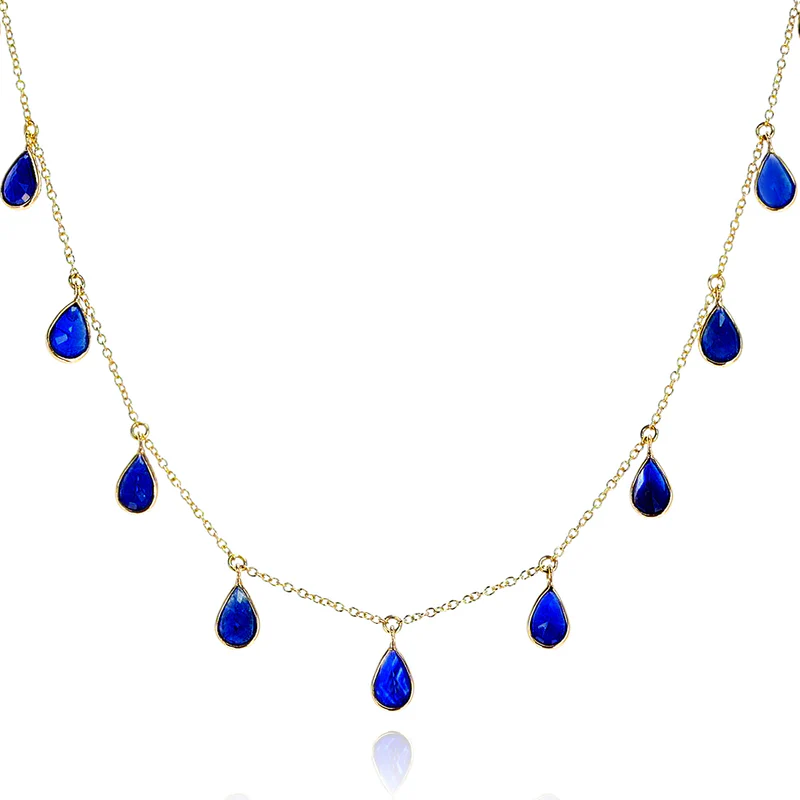 Pear Shape Gemstone with Drops, 18k