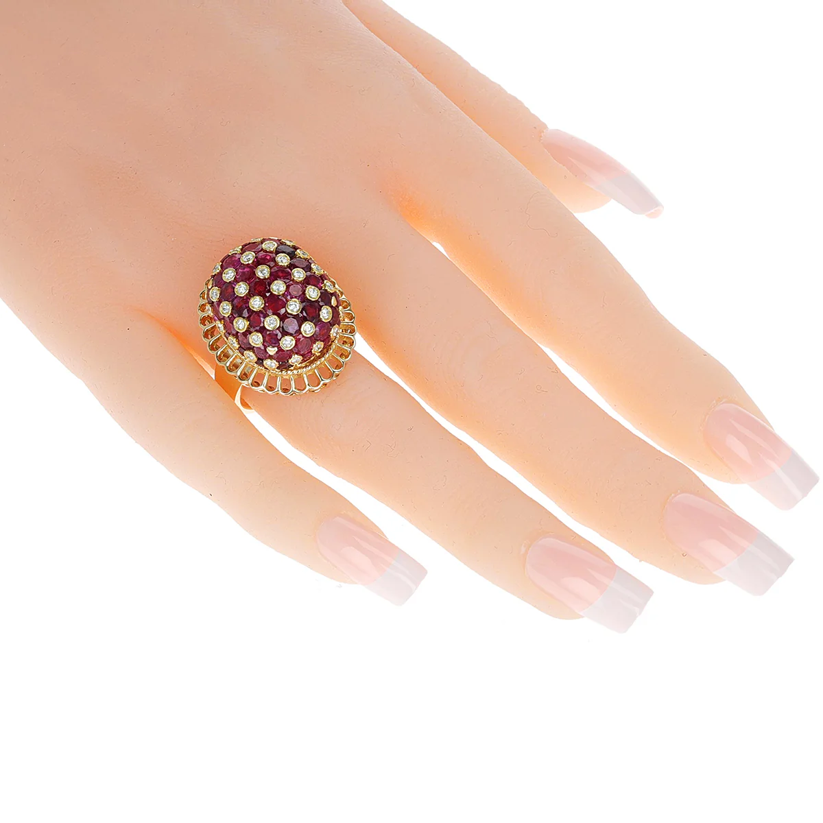 Ruby and Diamond Cluster Dome Cocktail Ring, 18K Yellow Gold