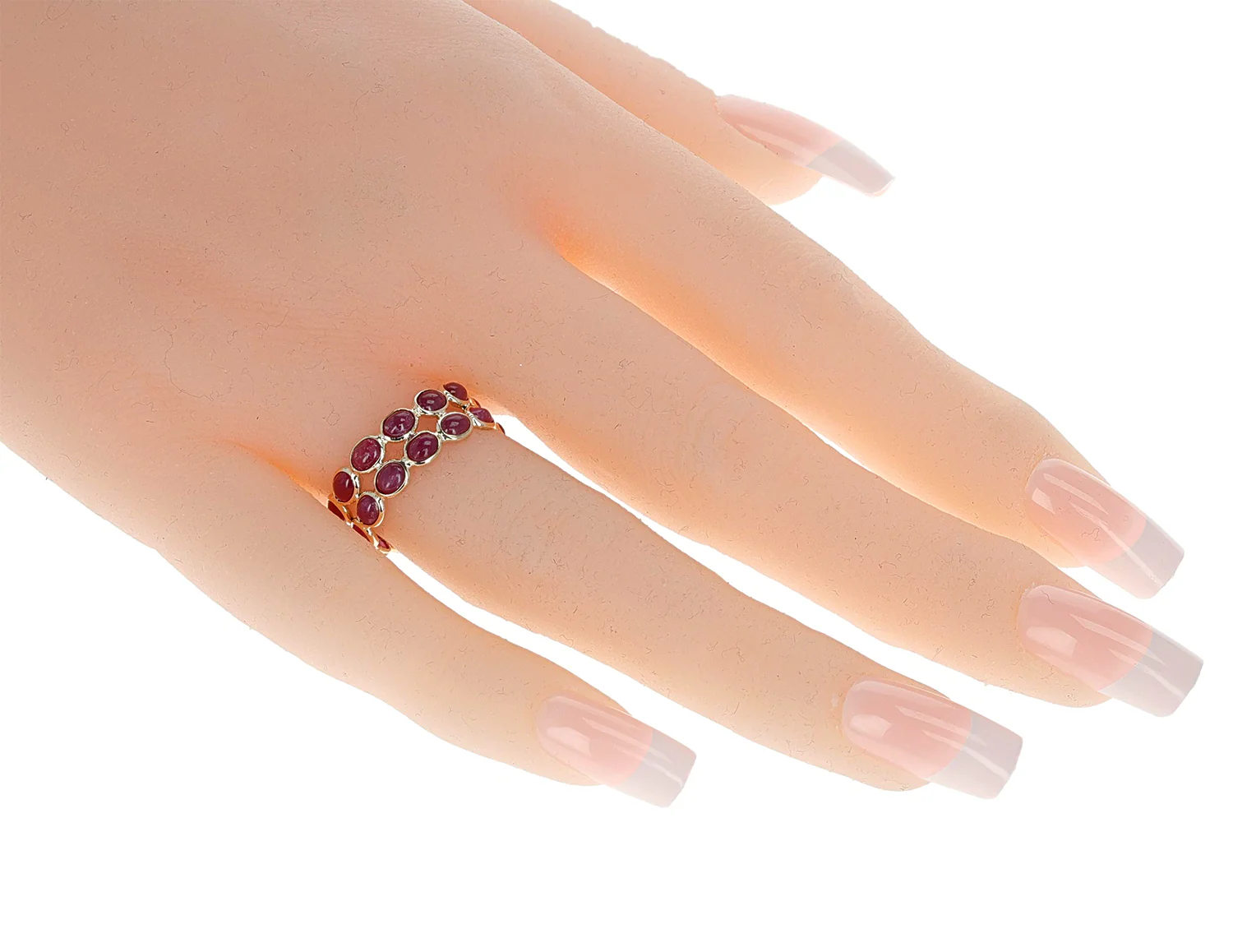Oval Ruby Cabochon Double Band, 18K Yellow Gold