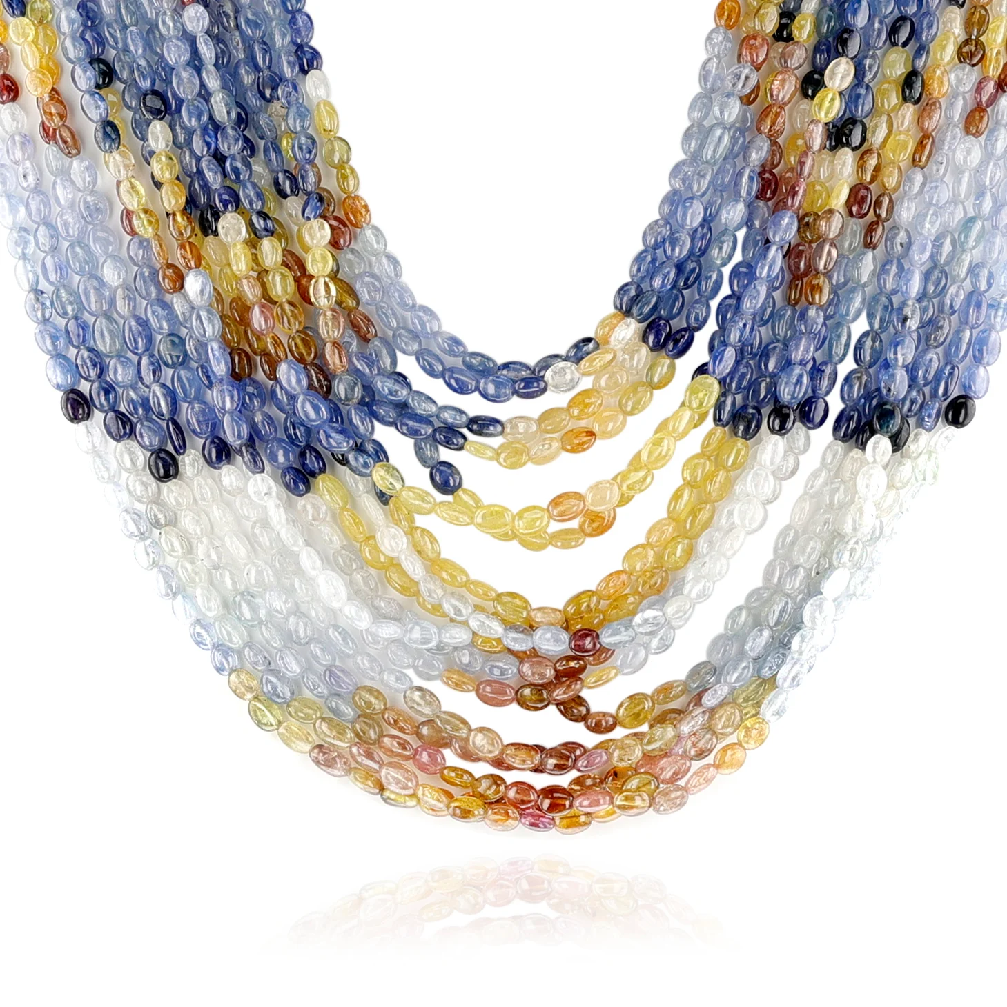 Natural Multi Shaded Yellow and Blue Sapphire Tumbled Beads Necklace