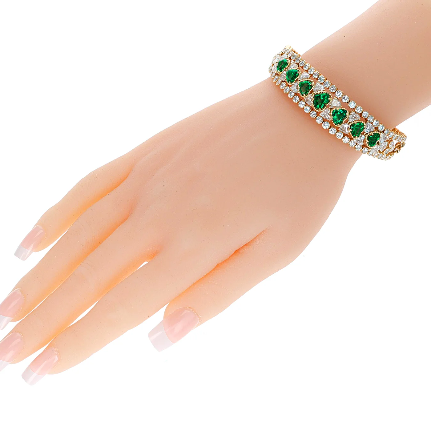 Heart Shape Emeralds and Diamonds Bracelet