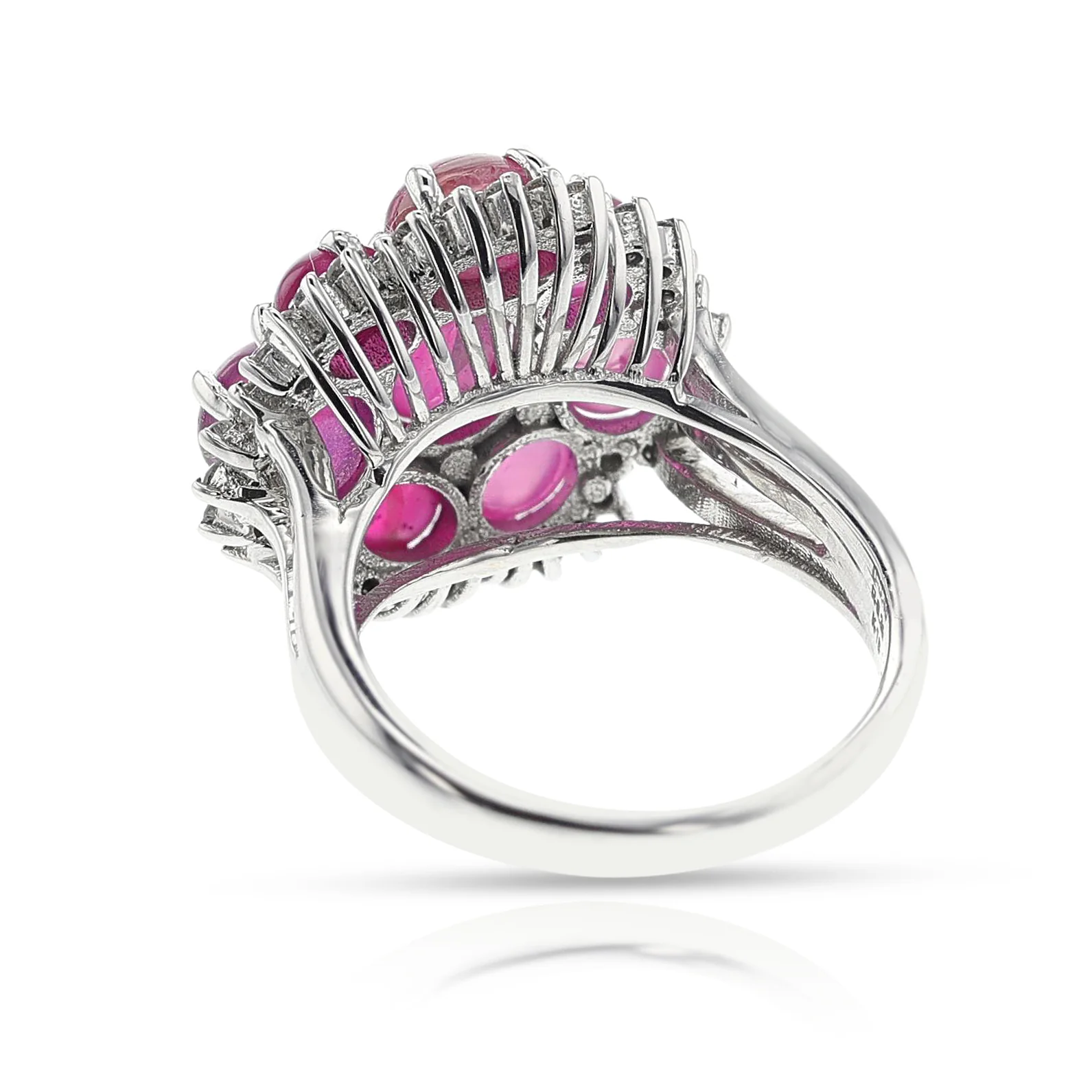 Ruby Cabochon and Diamond Cluster Ring, Platinum
