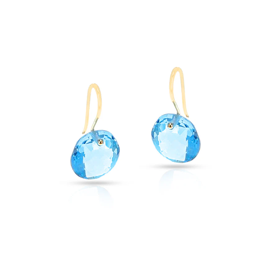Blue Topaz Round Faceted Earrings, 18K