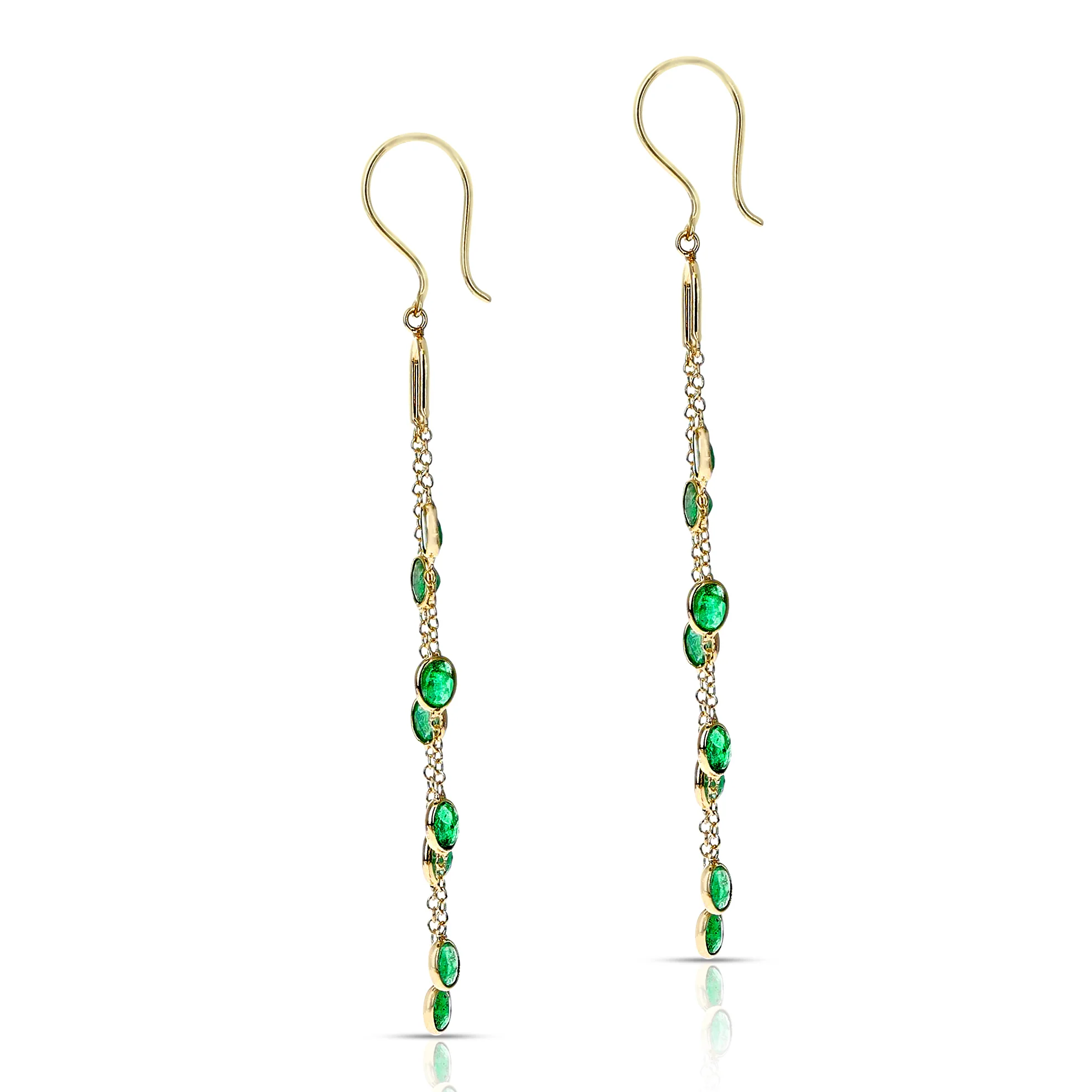 Emerald Oval Shape Dangling Earrings made in 18 Karat Yellow Gold.