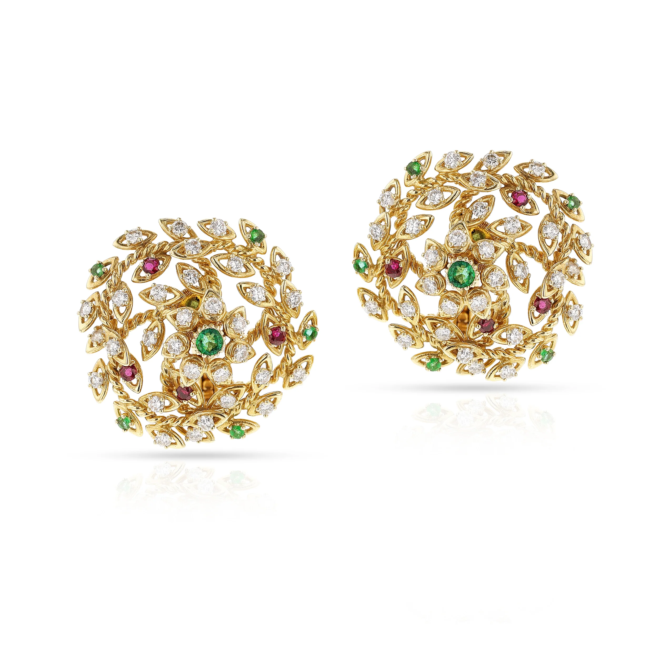 Cartier Paris Diamond, Emerald and Ruby Earrings, 18k