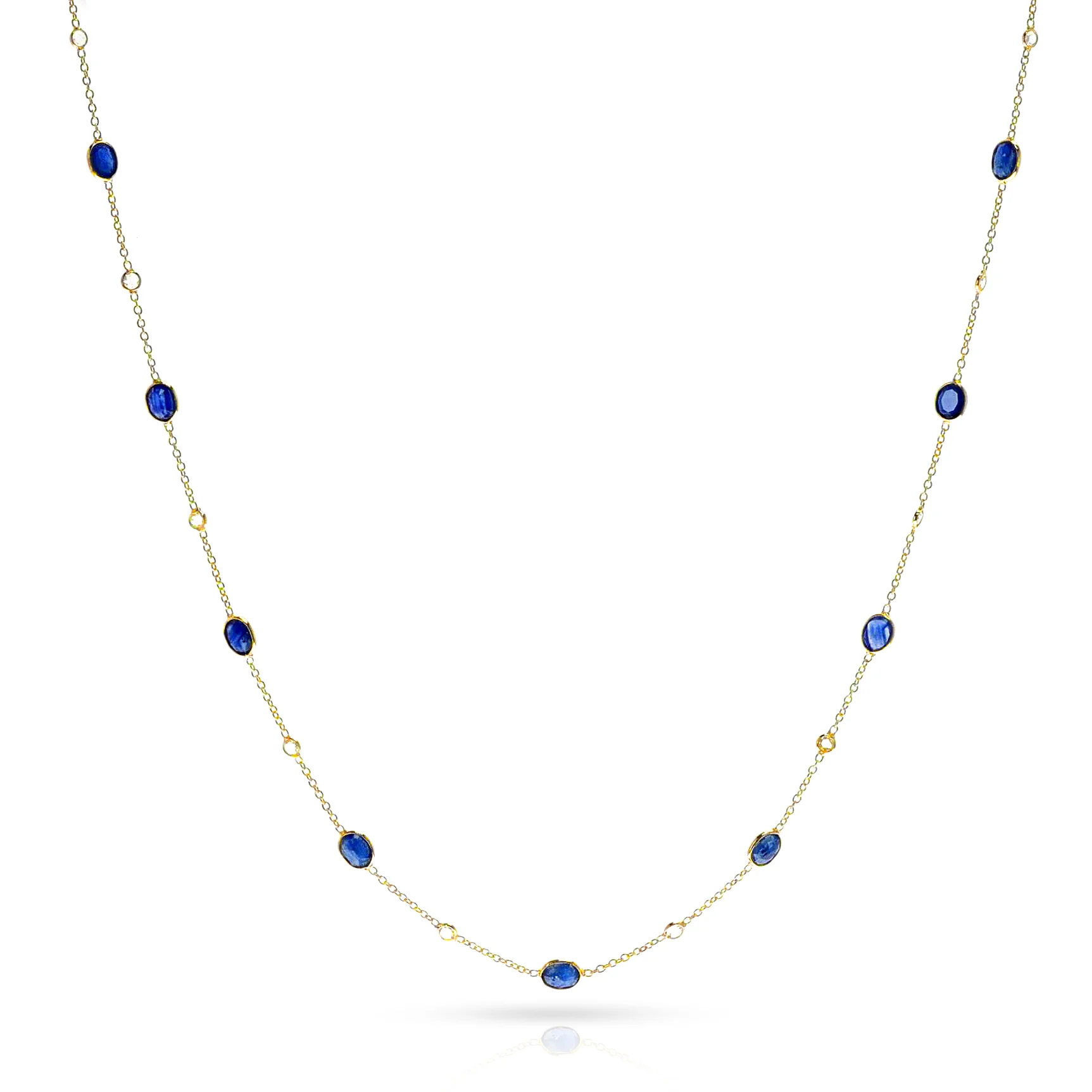 Oval Blue Sapphire and Diamond Rose Cut Necklace, 18K