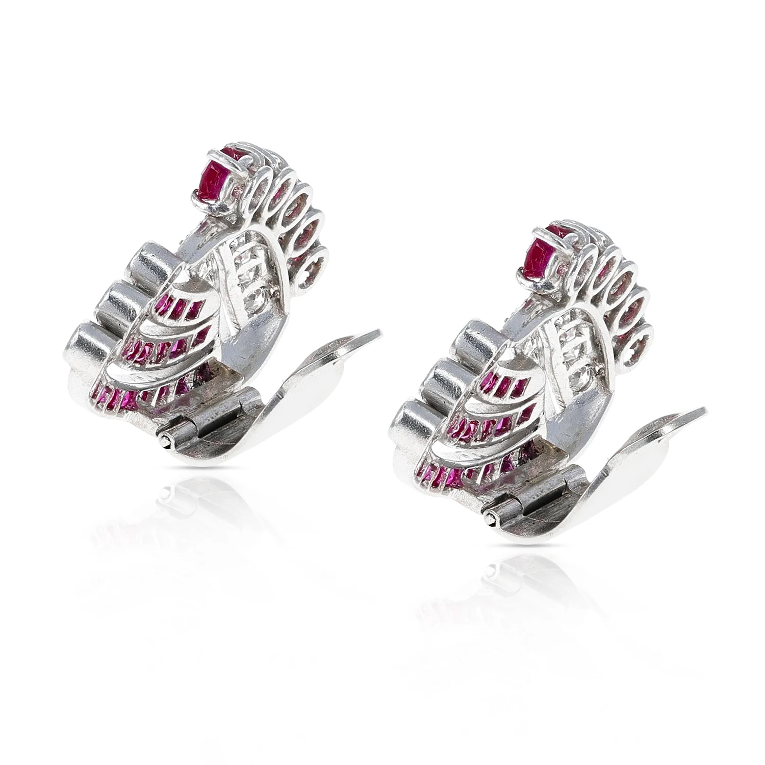 1920s Art Deco Ruby and Old European Cut Diamonds, Platinum