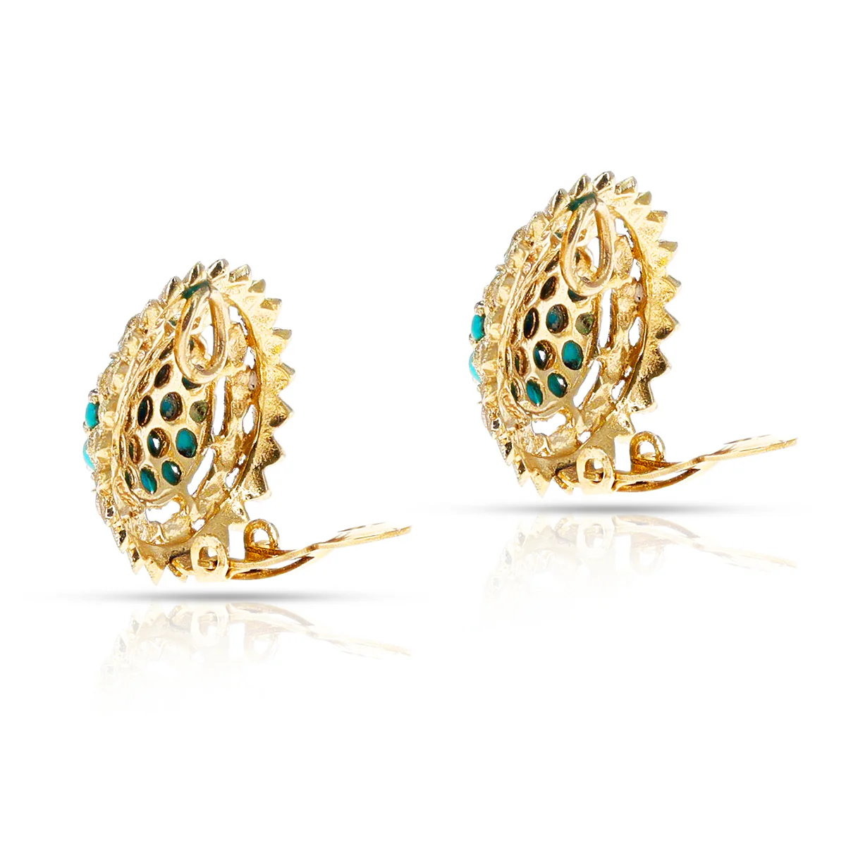 Floral Turquoise Cabochon Cluster Earrings, 14k
