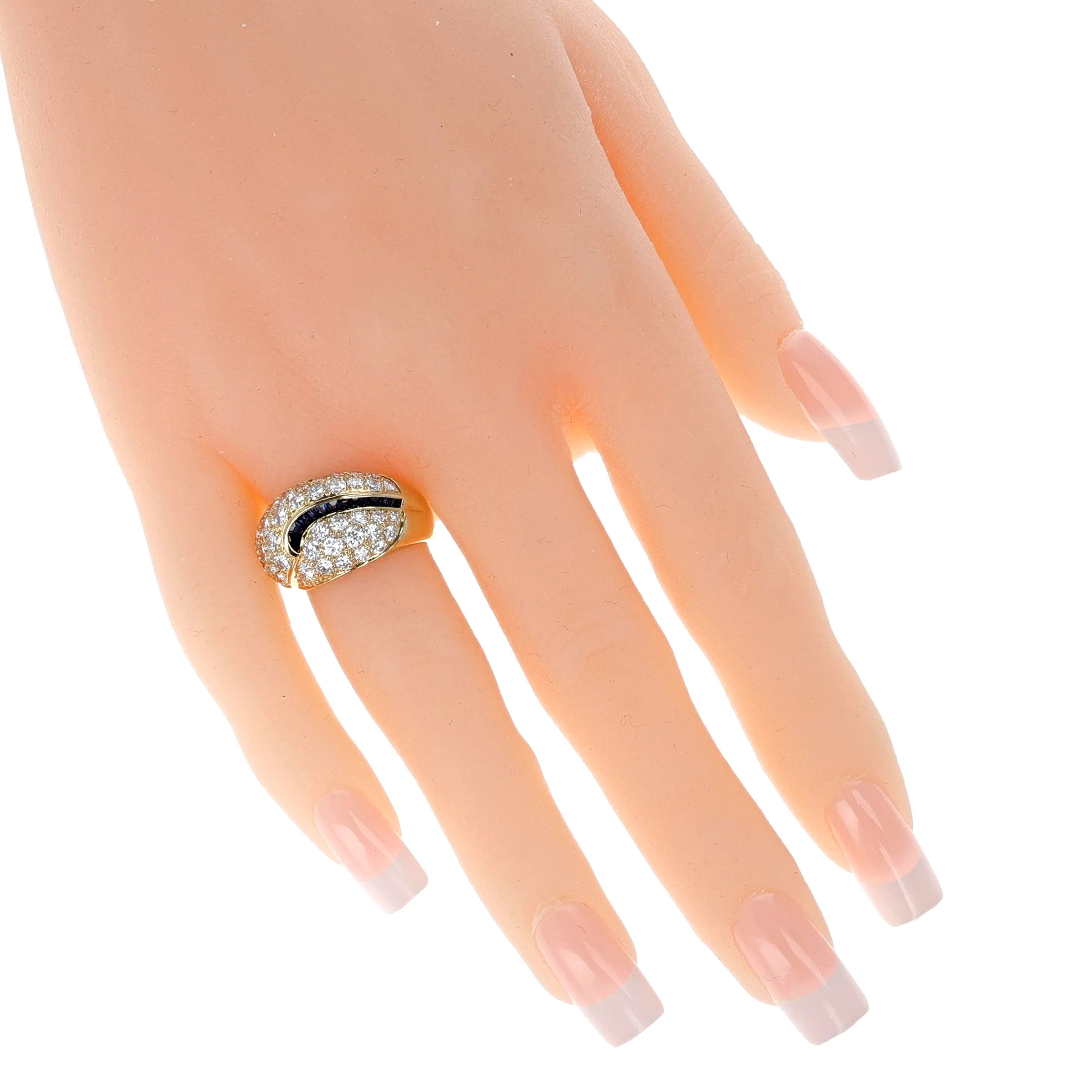 Diamond Cocktail Ring with Blue Sapphire Square Cut Swerve, 18K