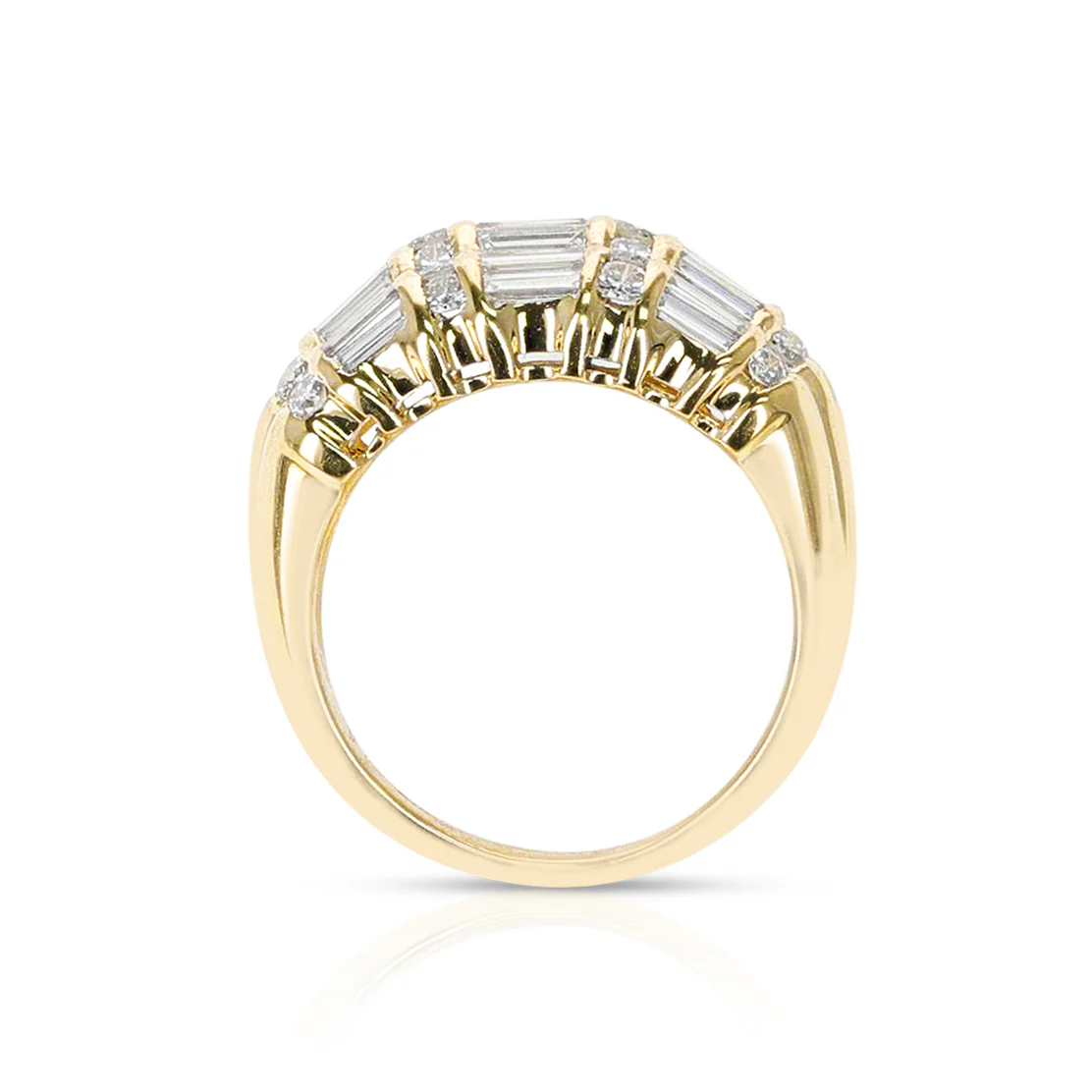 3 ctw. Diamond Baguette and Round Diamond Bombe Cocktail Ring