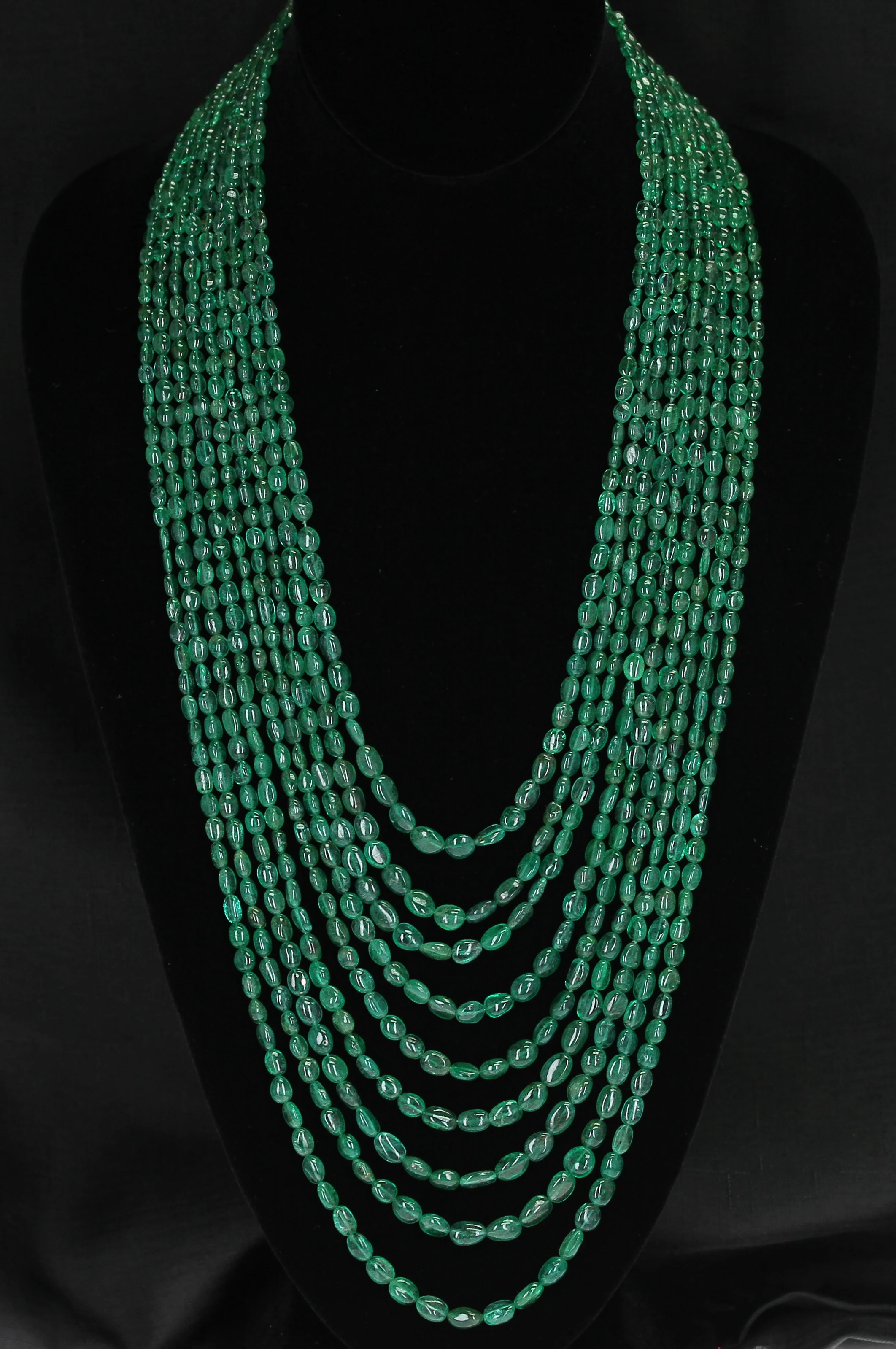 Genuine & Natural Smooth Emerald Small Tumbled Beads Necklace, 9 Lines