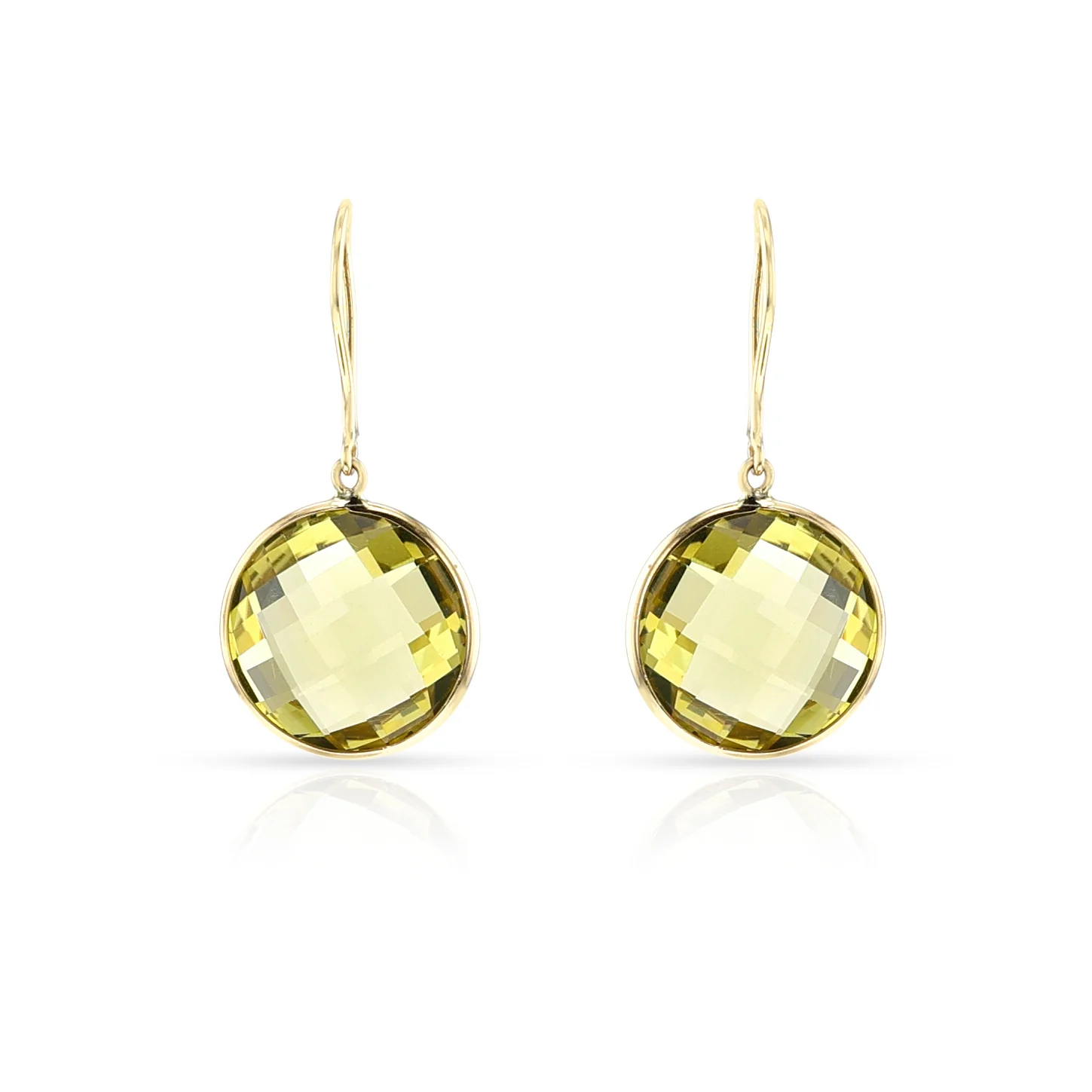 Round Lemon Topaz Hoop Dangling Earrings, 18k