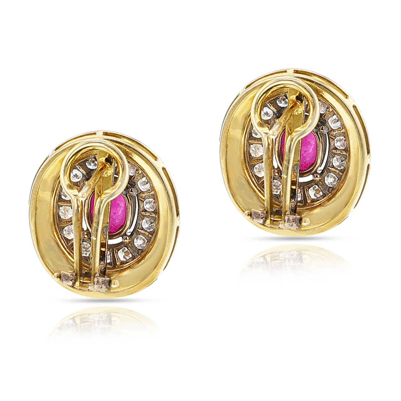 Ruby Cabochon and Diamond Ring and Earring Set, 18k and Palladium