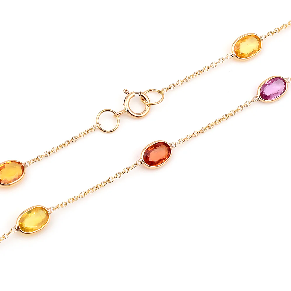 Oval Pastel Multi-Sapphire Bezel-Set Necklace, 18k Yellow Gold