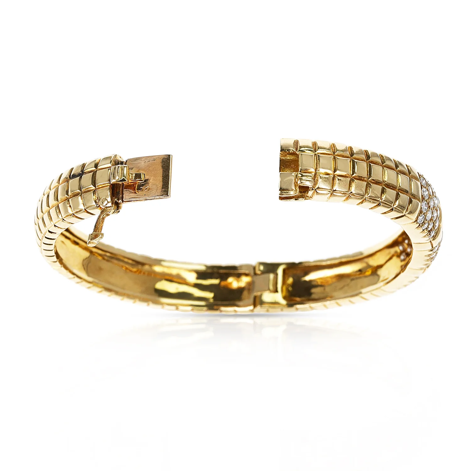 Van Cleef & Arpels Textured Gold Bangle with Diamonds, Part of Set, 18K Yellow
