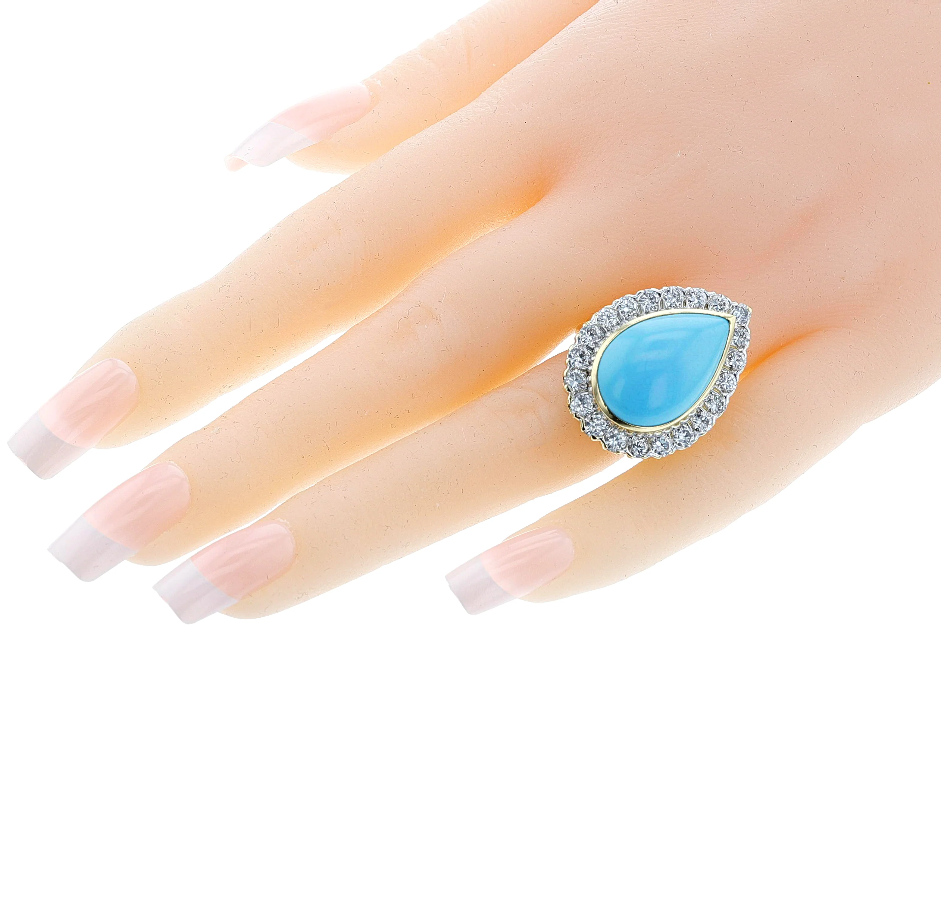 1970s David Webb Turquoise Cabochon and Diamond Ring, 18k and Platinum