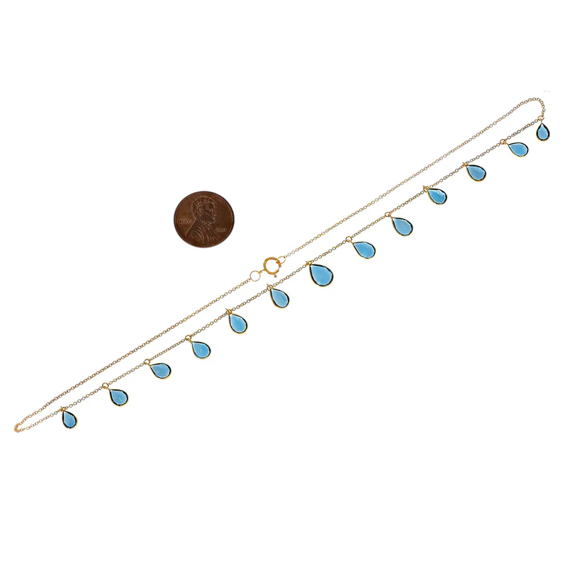 Pear Shape Gemstone with Drops, 18k