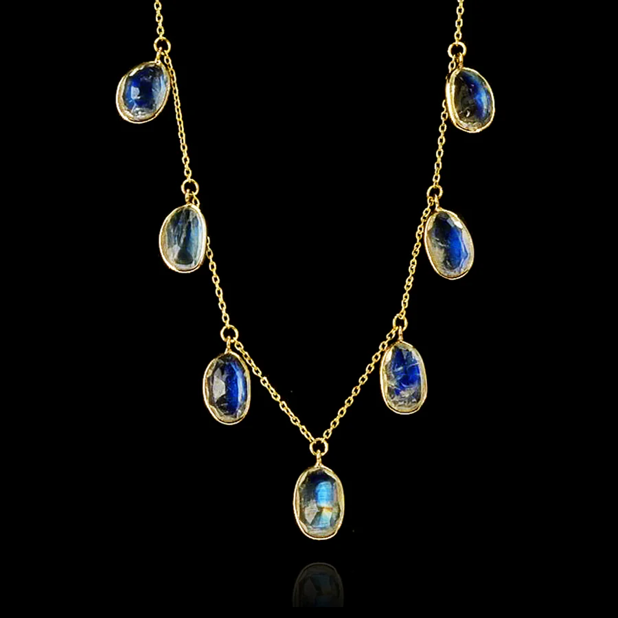 Gemstone Rose-Cut Drop Necklace, 18k