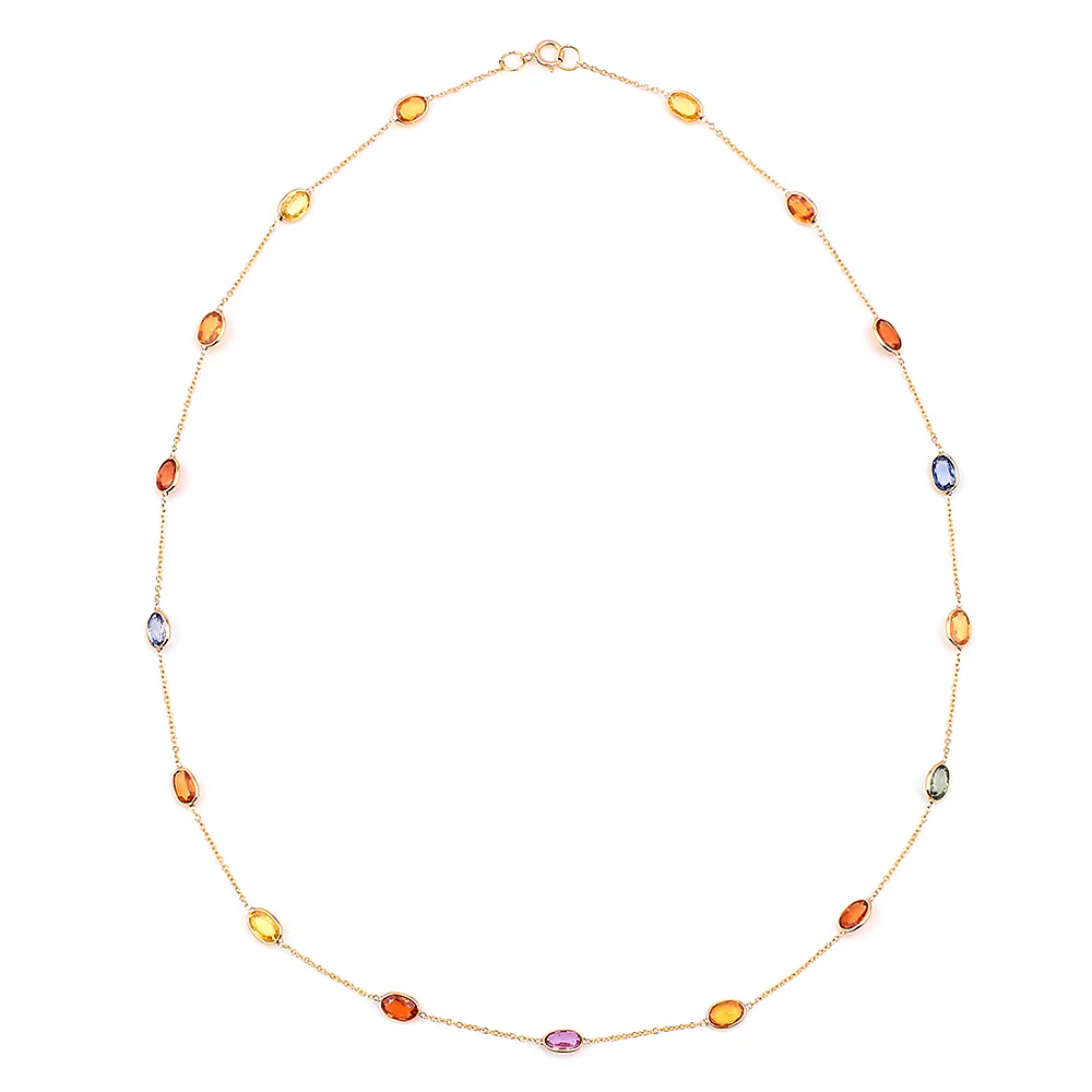 Oval Pastel Multi-Sapphire Bezel-Set Necklace, 18k Yellow Gold