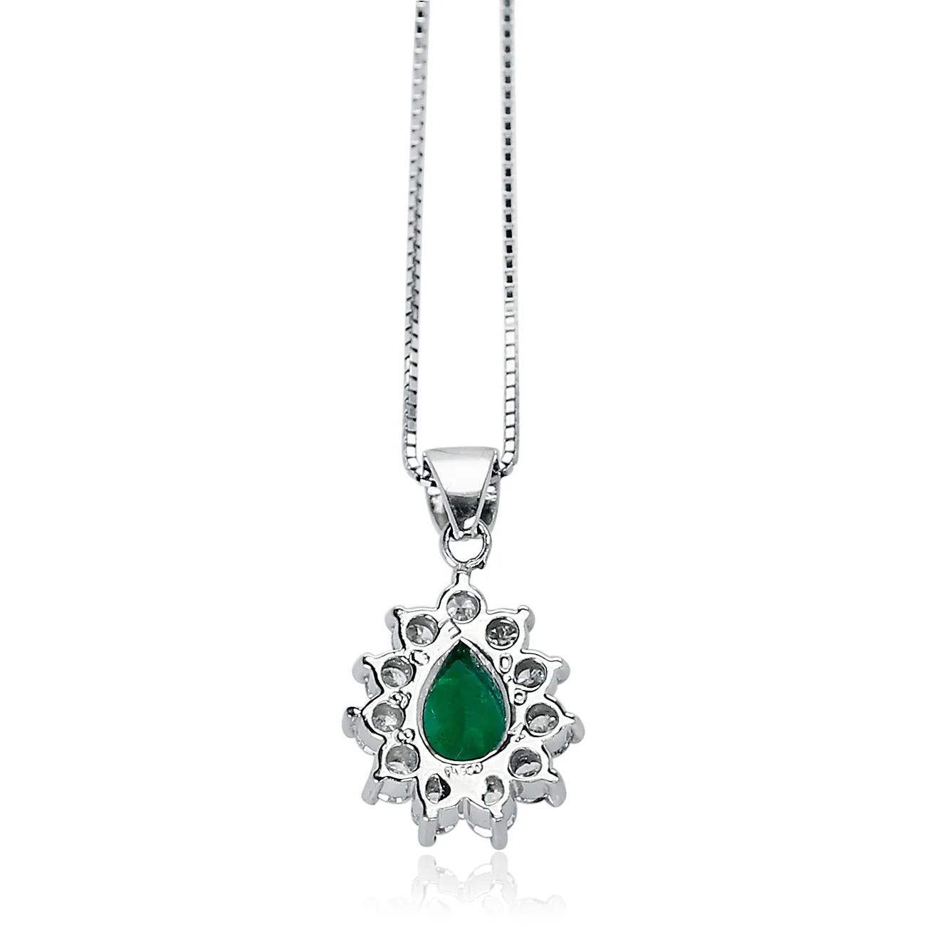 Pear-Shape Emerald and Diamonds Pendant Necklace, Platinum