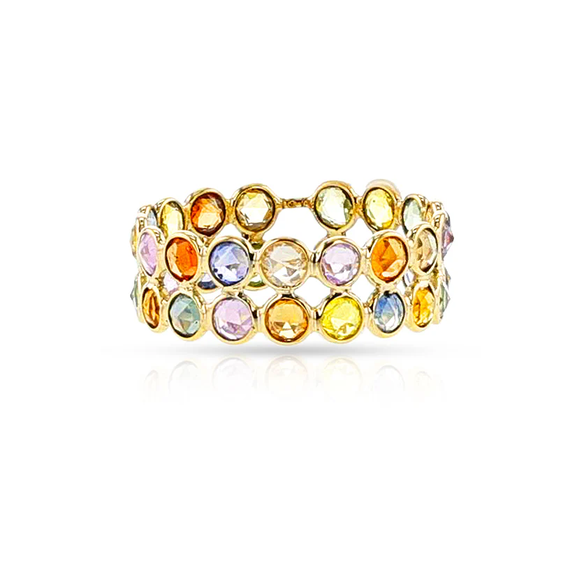 Round Multi-Sapphire Cut Stone Double Band, 18K
