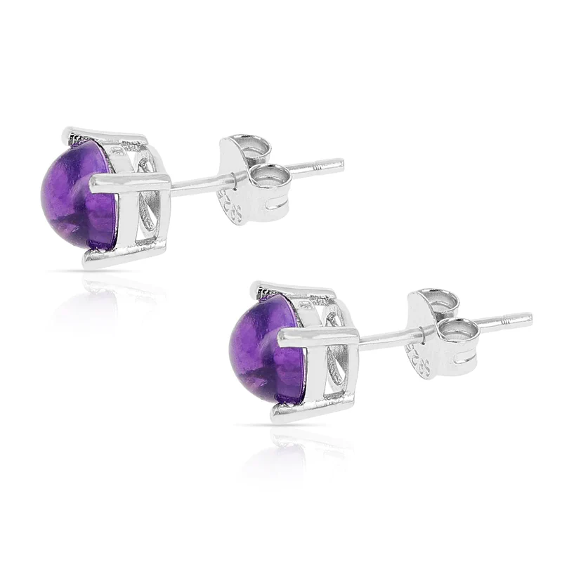 7MM Genuine Sapphire Round Cabochon Stud Earrings, Sterling Silver