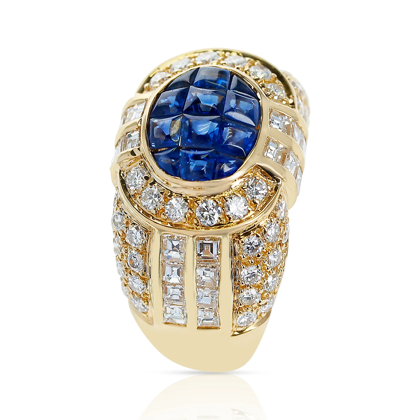 Invisibly-Set Sapphire and Diamond Dome Cocktail Ring, 18k Yellow Gold