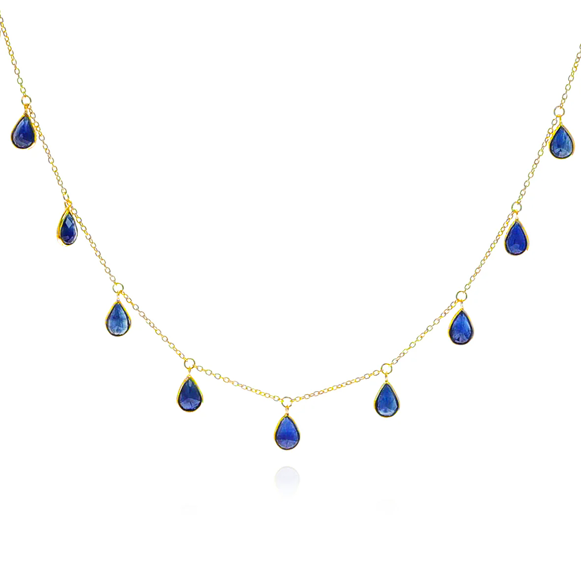 Pear Sapphire Drop Necklace, 18K