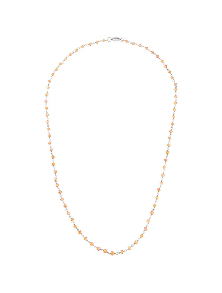 Orange Sapphire Wire Wrap Necklace, White Gold