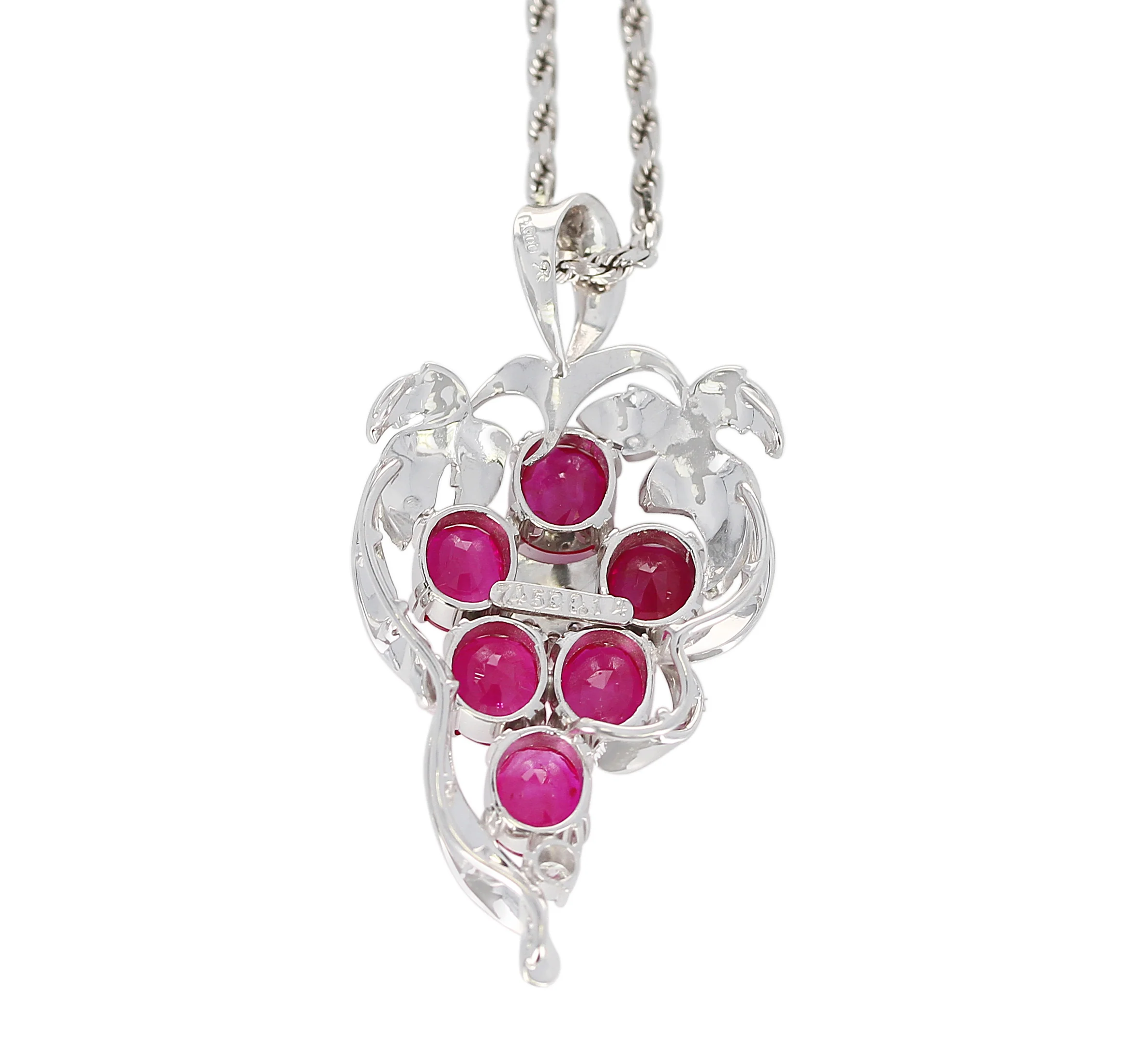 Grape-Style 7.45 carats 6 Oval Ruby Pendant with Diamonds, Platinum and 18K Gold