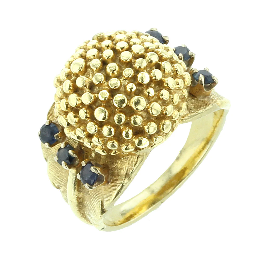 18K Yellow Gold Cluster and Sapphire Ring