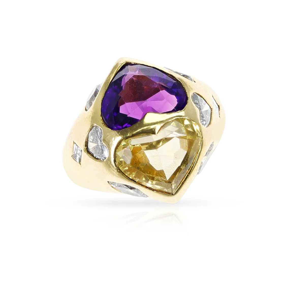 GIA Certified Heart Shape Natural Yellow Sapphire and Amethyst Twin Ring with Diamonds