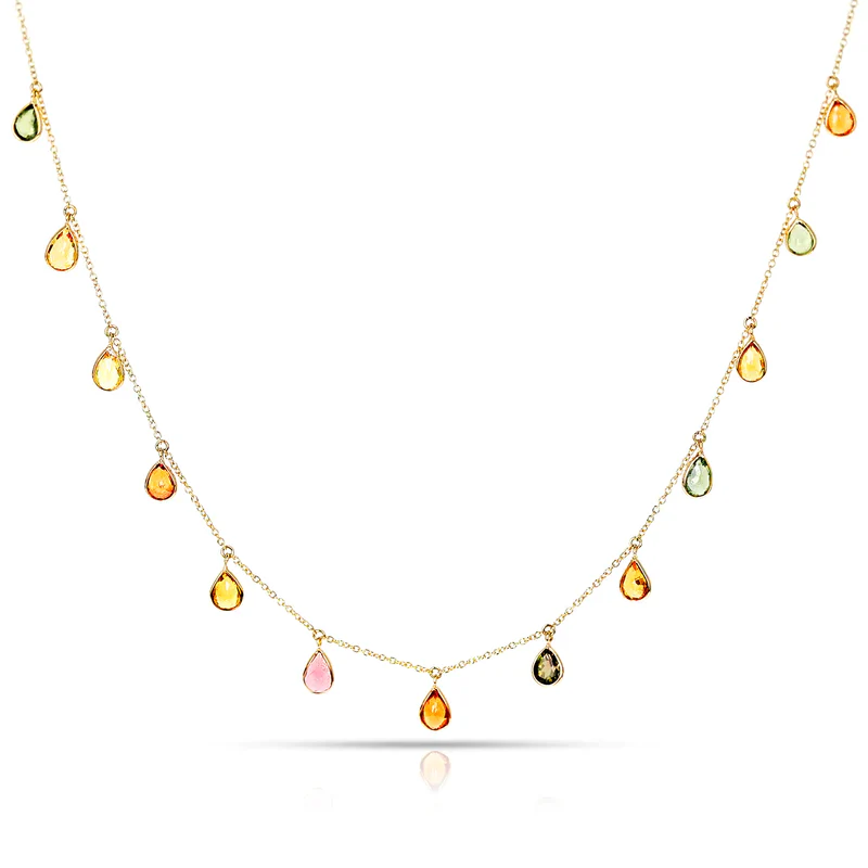 Pear Shape Gemstone with Drops, 18k