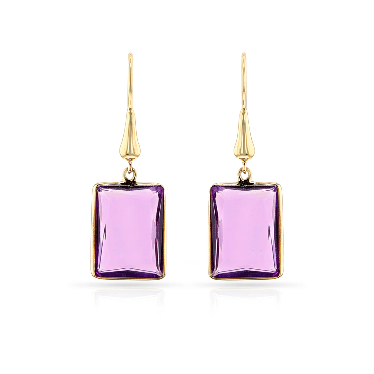 Rectangular Amethyst and Gold-Cap Dangling Earrings, 18k