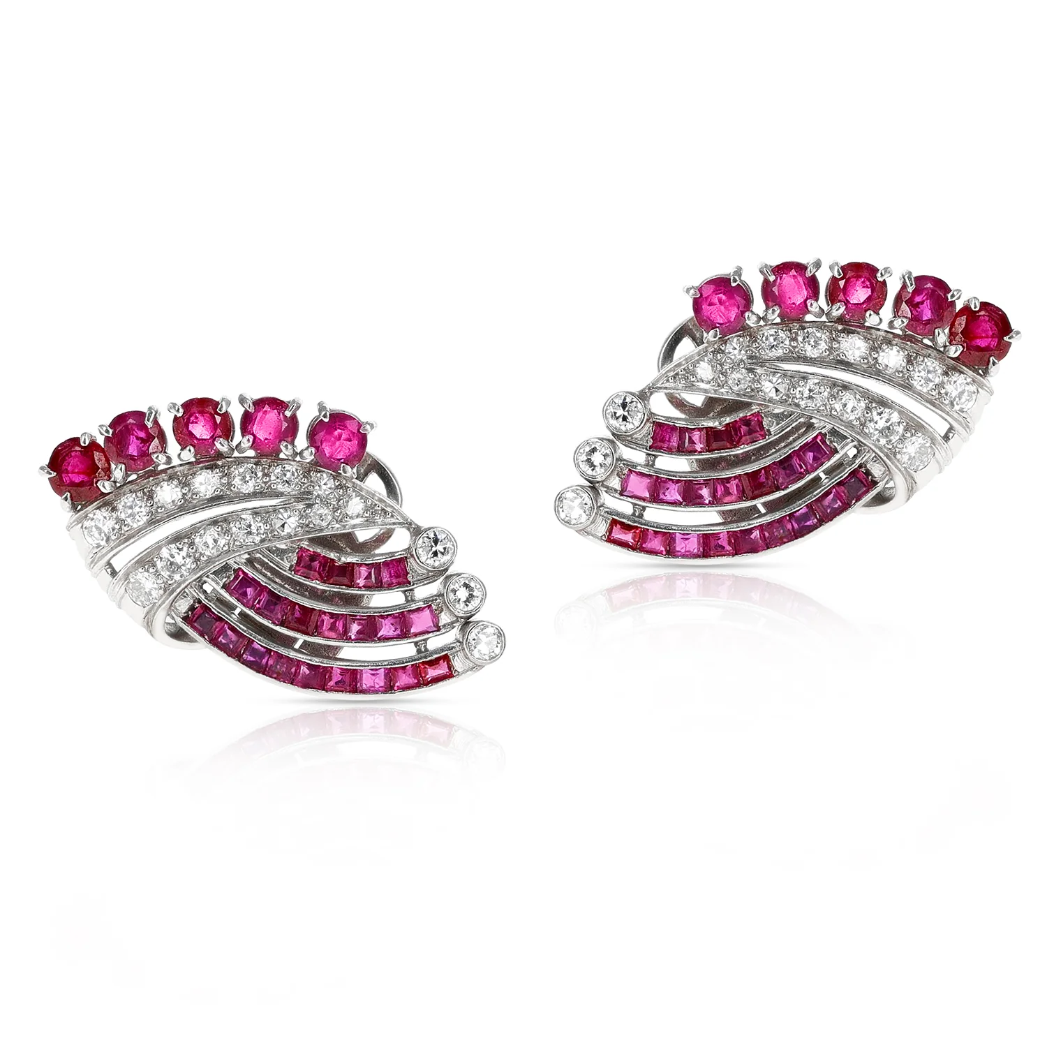 1920s Art Deco Ruby and Old European Cut Diamonds, Platinum